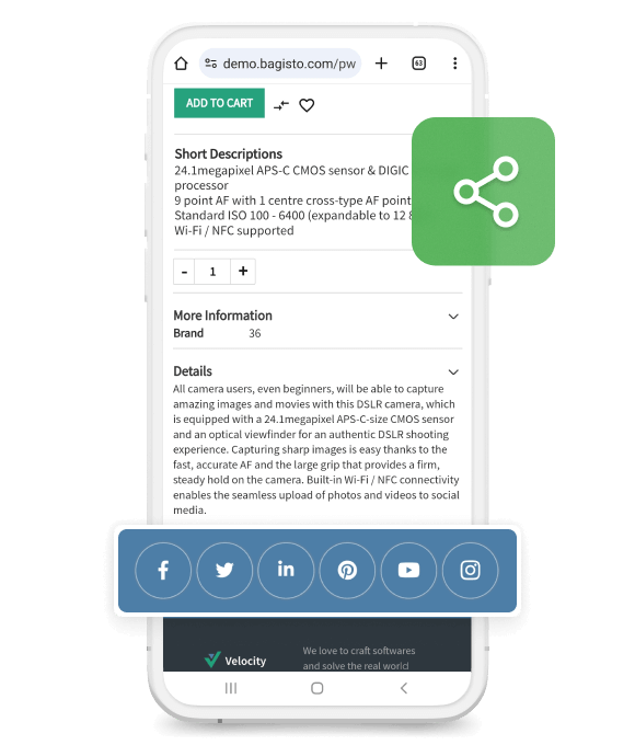Social sharing of the Product Social sharing of the Product