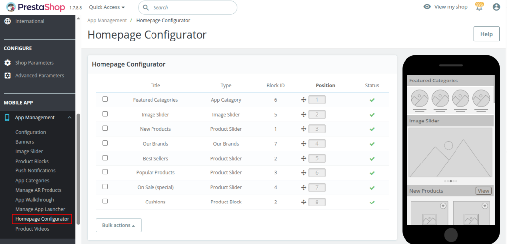 Mobikul Prestashop V3 Admin Panel