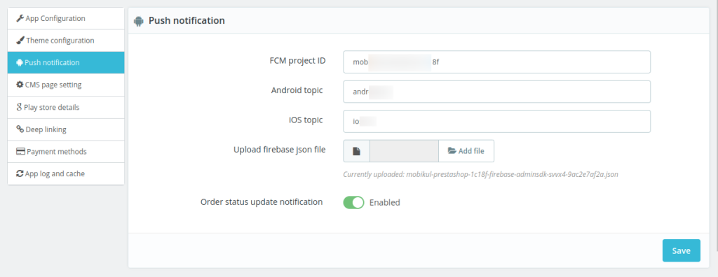 Mobikul Prestashop V3 Admin Panel