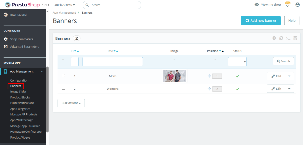 Mobikul Prestashop V3 Admin Panel