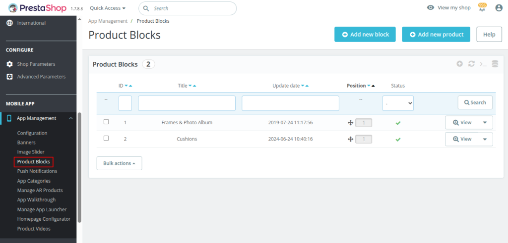 Mobikul Prestashop V3 Admin Panel