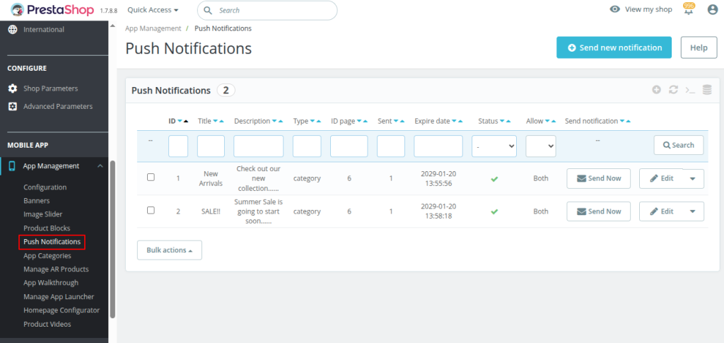 Mobikul Prestashop V3 Admin Panel