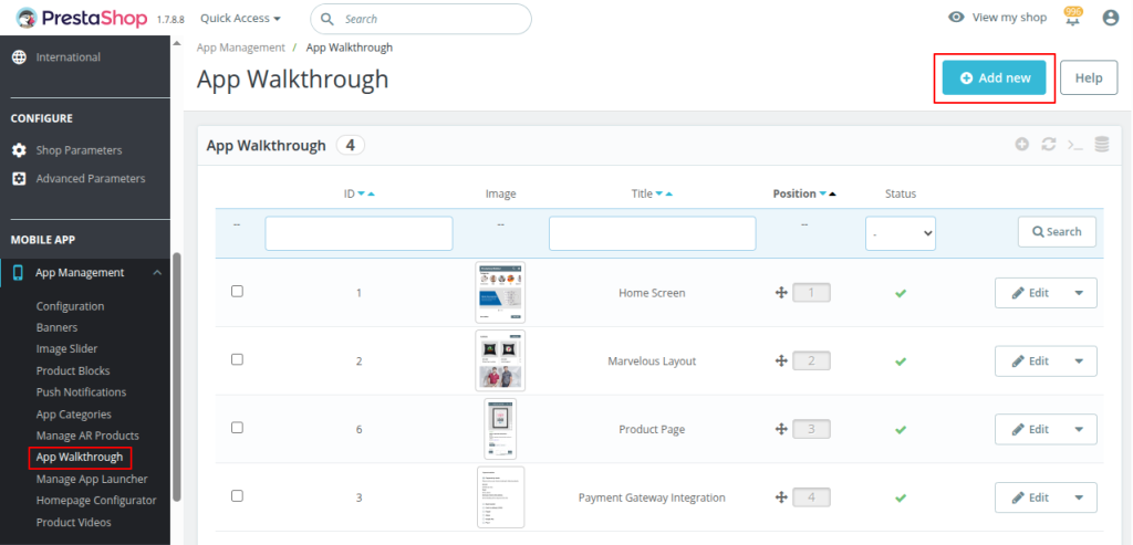 Mobikul Prestashop V3 Admin Panel