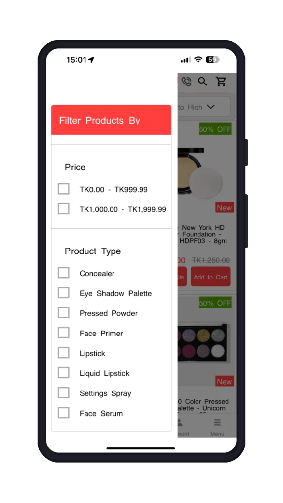 banglashoppers-mobile-app-price-filter